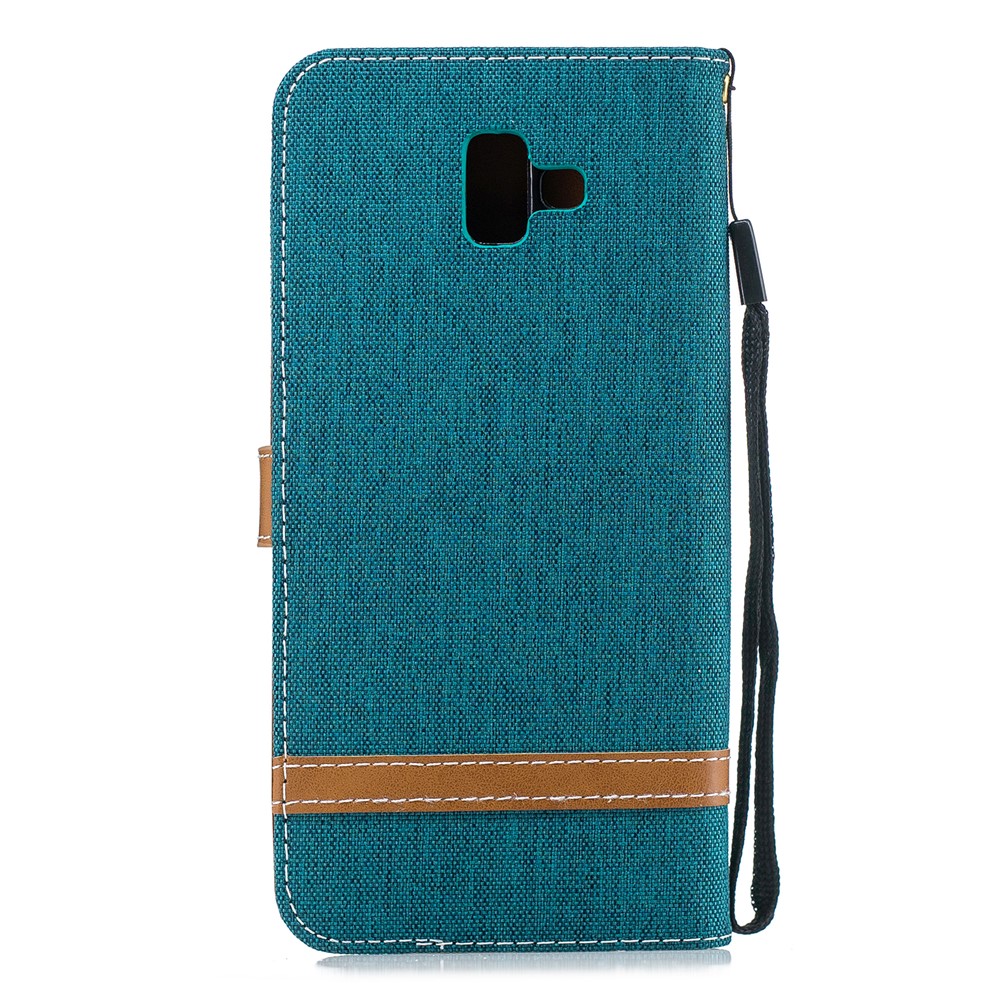 Custodia Per Cellulare In Tessuto Jean Bicolore Con Slot Per Schede Per Samsung Galaxy J6 Plus / J6 Primo - Verde-3