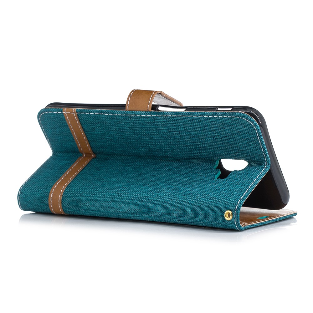 Custodia Per Cellulare In Tessuto Jean Bicolore Con Slot Per Schede Per Samsung Galaxy J6 Plus / J6 Primo - Verde-4