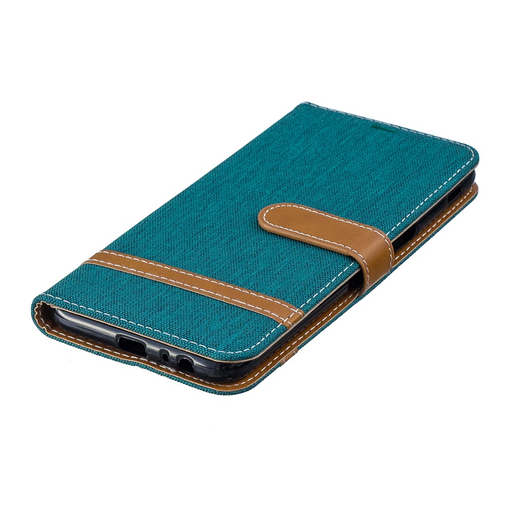 Custodia Per Cellulare In Tessuto Jean Bicolore Con Slot Per Schede Per Samsung Galaxy J6 Plus / J6 Primo - Verde-6
