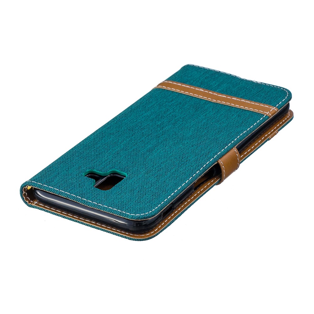 Custodia Per Cellulare In Tessuto Jean Bicolore Con Slot Per Schede Per Samsung Galaxy J6 Plus / J6 Primo - Verde-7