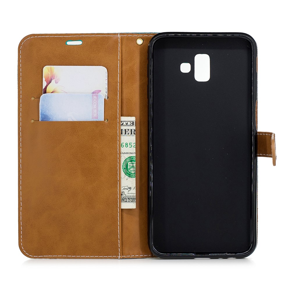 Custodia Per Cellulare In Tessuto Jean Bicolore Con Slot Per Schede Per Samsung Galaxy J6 Plus / J6 Primo - Verde-8