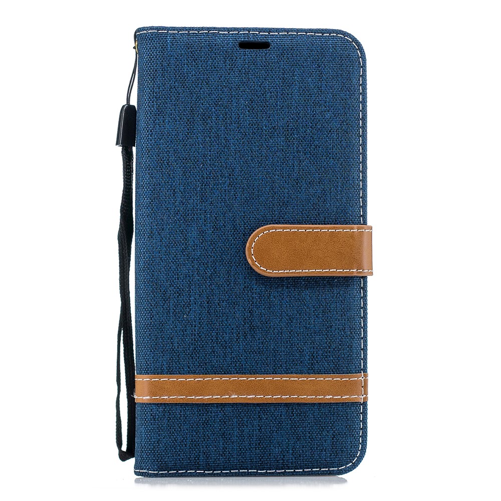 Bi-color Jean Cloth Leather Case Wallet Stand Phone Cover Shell for Samsung Galaxy J6 Plus / J6 Prime - Dark Blue-2