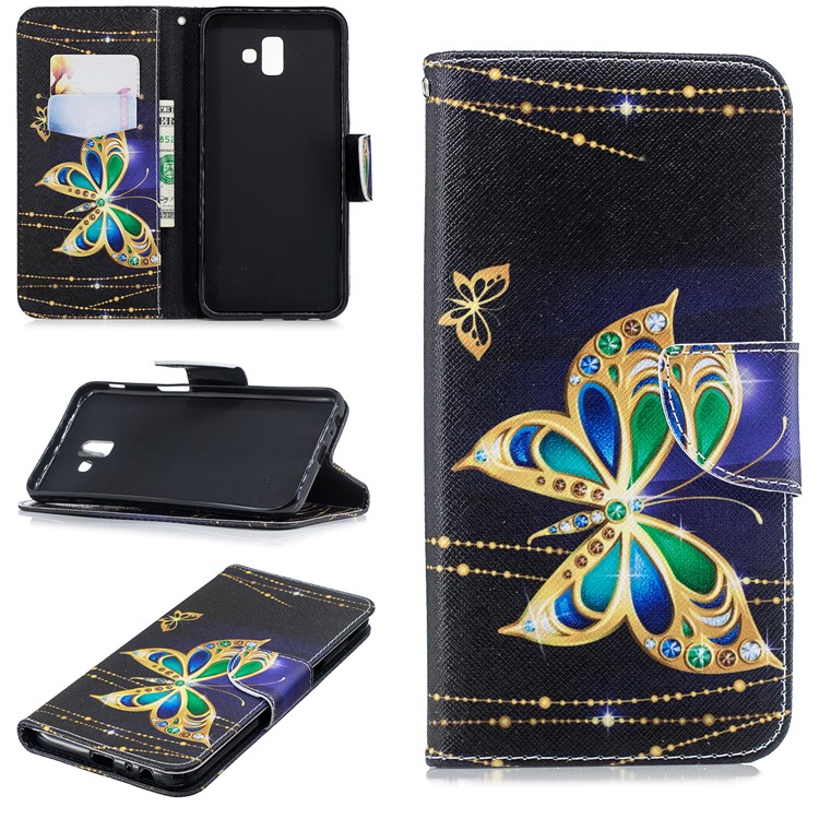 Pattern Printing Wallet Leather Folio Shell for Samsung Galaxy J6+ / J6 Prime - Rhinestone Decor Butterfly-1