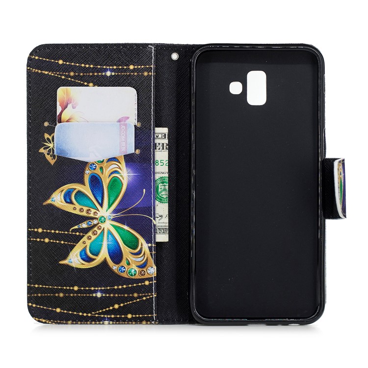 Pattern Printing Wallet Leather Folio Shell for Samsung Galaxy J6+ / J6 Prime - Rhinestone Decor Butterfly-8