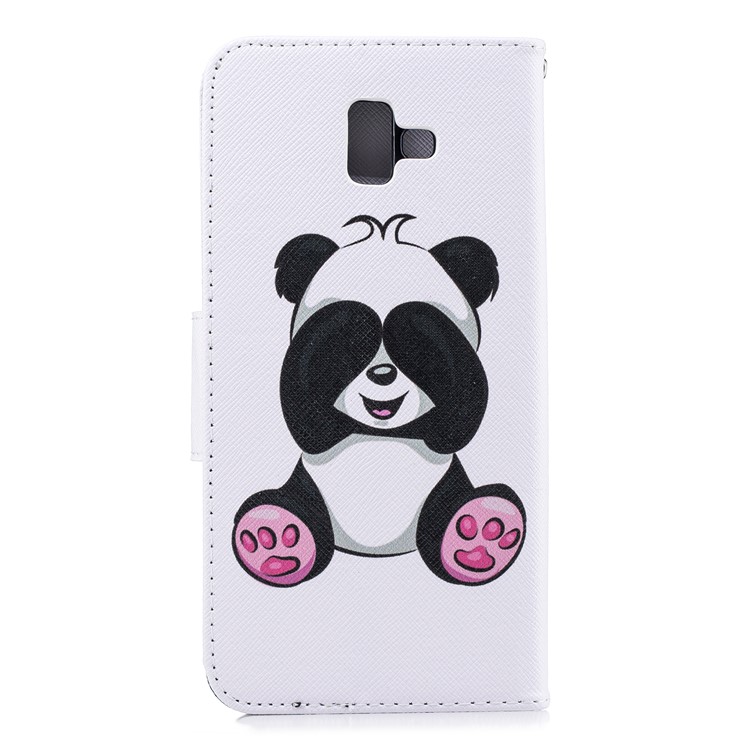 Carteira De Couro De Impressão Padrão Carteira Móvel Para Samsung Galaxy J6 + / J6 Prime - Panda Bonito-3