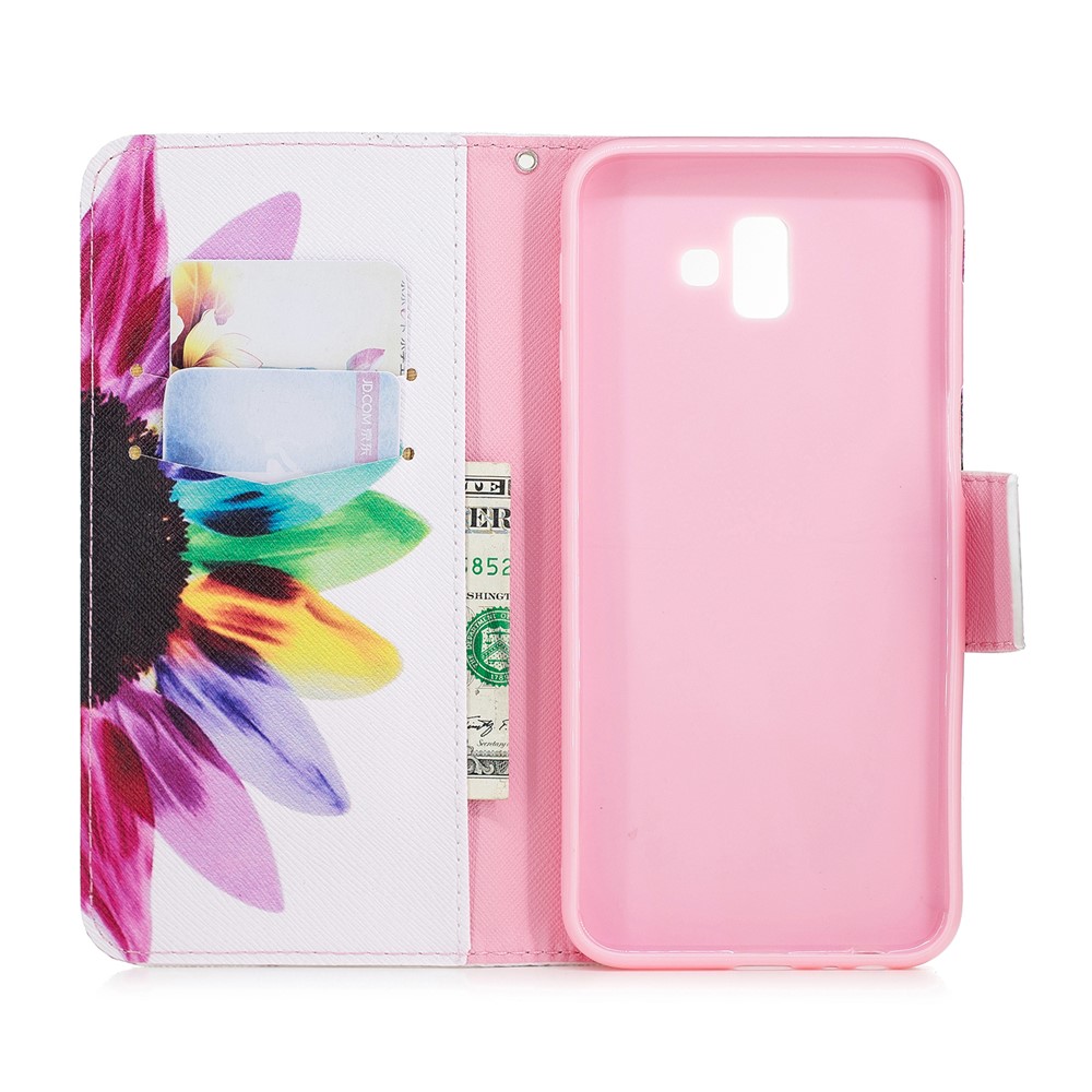 Pattern Printing Wallet Leather Flip Case for Samsung Galaxy J6+ / J6 Prime - Colorful Petals-8