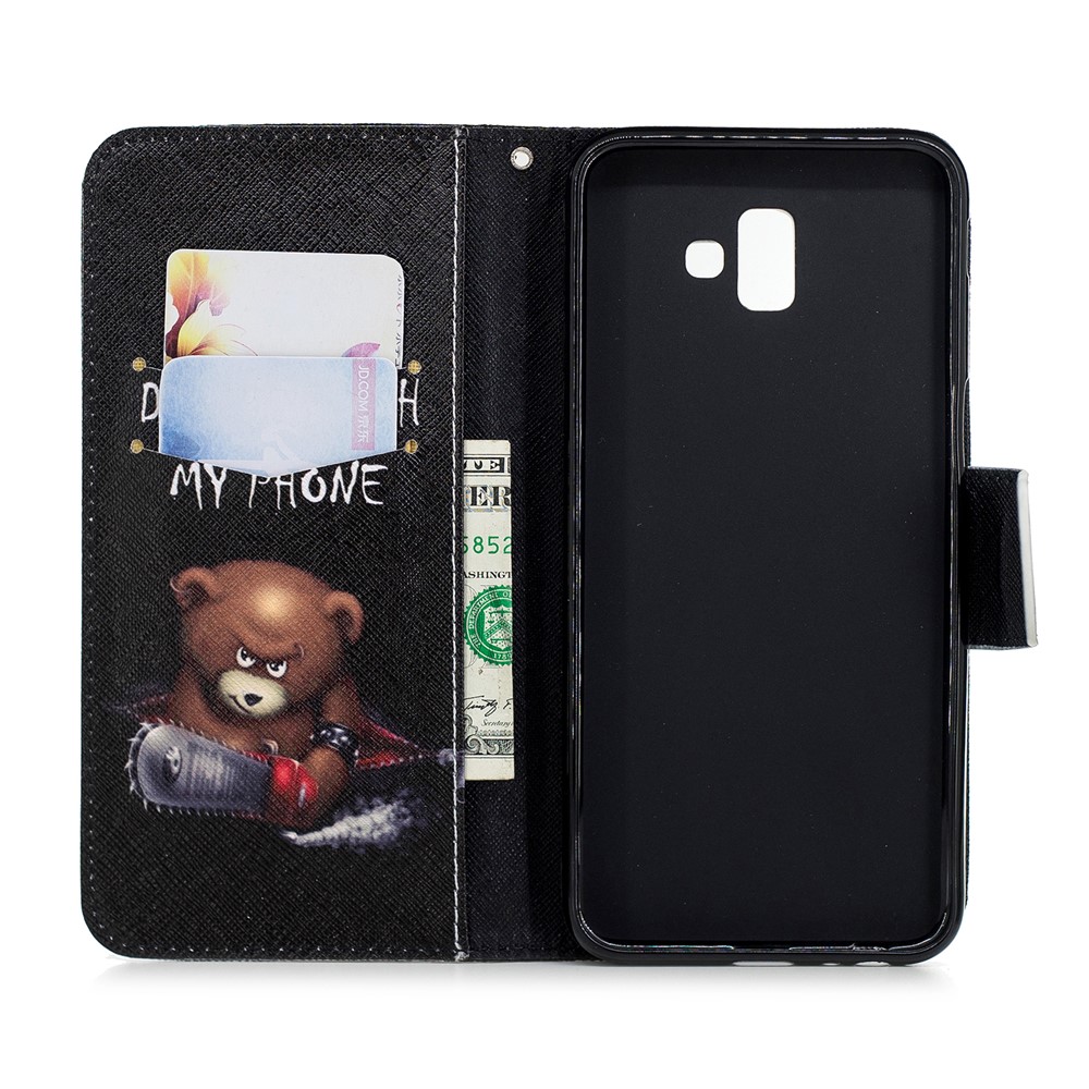 Carteira Modelada Suporte Capa De Telefone De Couro Para Samsung Galaxy J6 + / J6 Prime - Urso Pardo E Não Toque No Meu Telefone-8