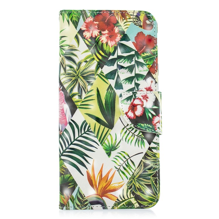 Patterned Wallet Stand Leather Mobile Shell for Samsung Galaxy J4+ / J4 Prime - Flower and Leaf-2
