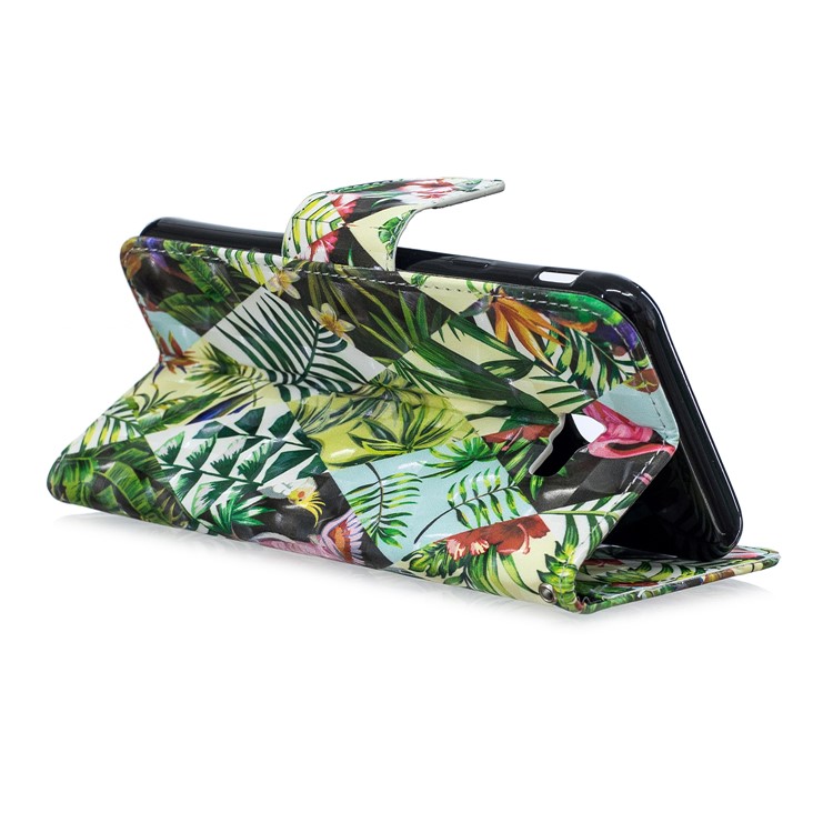 Patterned Wallet Stand Leather Mobile Shell for Samsung Galaxy J4+ / J4 Prime - Flower and Leaf-4