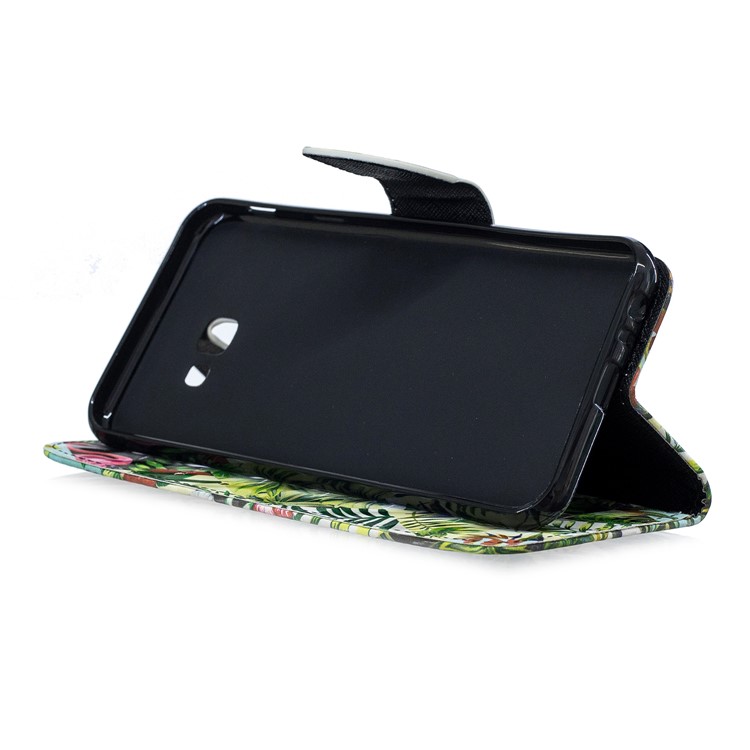 Patterned Wallet Stand Leather Mobile Shell for Samsung Galaxy J4+ / J4 Prime - Flower and Leaf-5