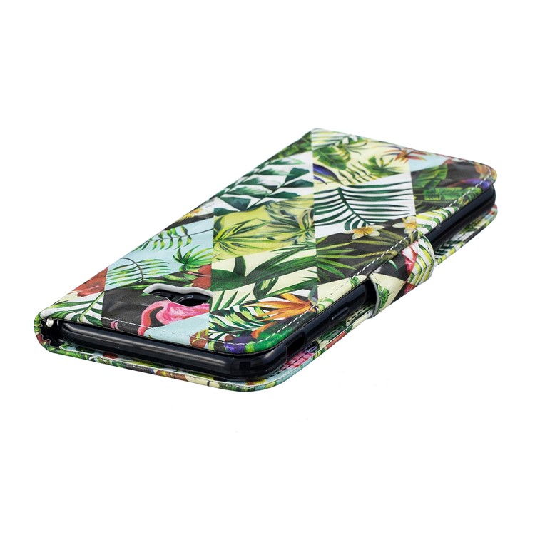 Patterned Wallet Stand Leather Mobile Shell for Samsung Galaxy J4+ / J4 Prime - Flower and Leaf-7