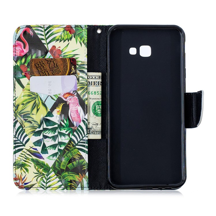 Patterned Wallet Stand Leather Mobile Shell for Samsung Galaxy J4+ / J4 Prime - Flower and Leaf-8