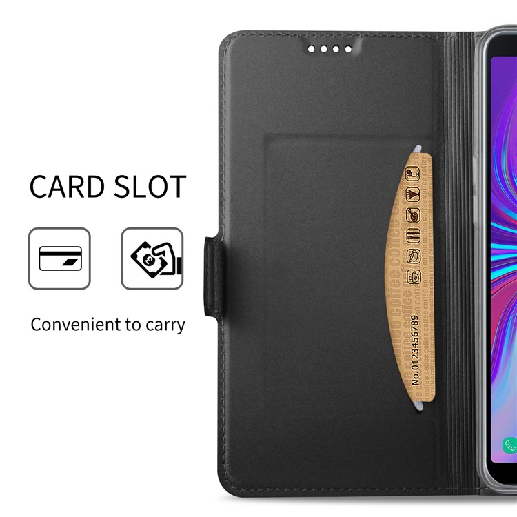 Auto-absorbed Leather Card Holder Case with Stand for Samsung Galaxy A7 (2018) - Black-6