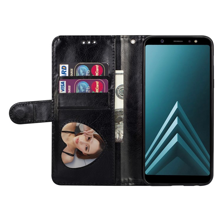 Flash Powder Zippered Stand Leather Wallet Case with Strap for Samsung Galaxy A6+ (2018) / A9 Star Lite - Black-6