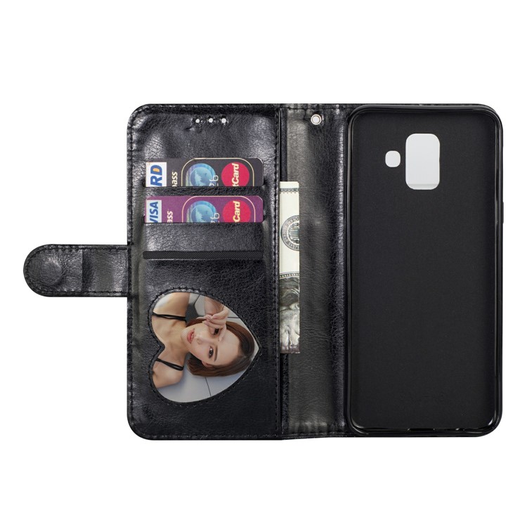 Flash Powder Zippered Stand Leather Wallet Casing with Strap for Samsung Galaxy A6 (2018) - Black-8