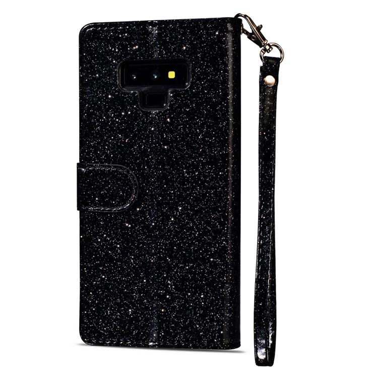 Flash Powder Zippered Stand Leather Wallet Casing with Strap for Samsung Galaxy Note9 N960 - Black-2