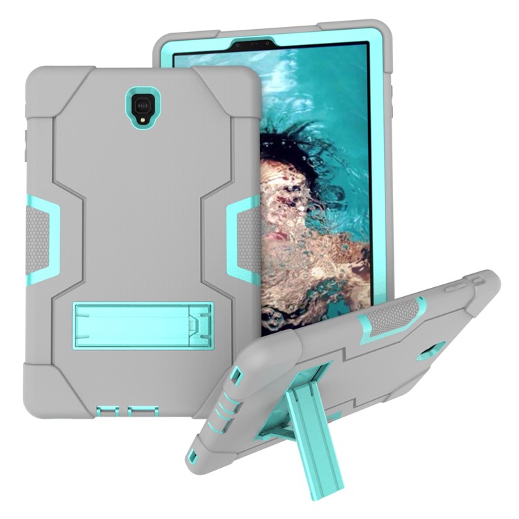 Carcasa Híbrida De La Tableta Kickstand De PC + Silicona Para Samsung Galaxy Tab S4 10.5 T830 T835 - Cian / Gris-1