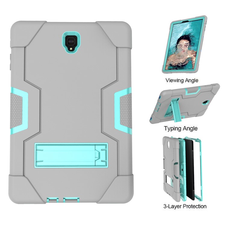 Carcasa Híbrida De La Tableta Kickstand De PC + Silicona Para Samsung Galaxy Tab S4 10.5 T830 T835 - Cian / Gris-3