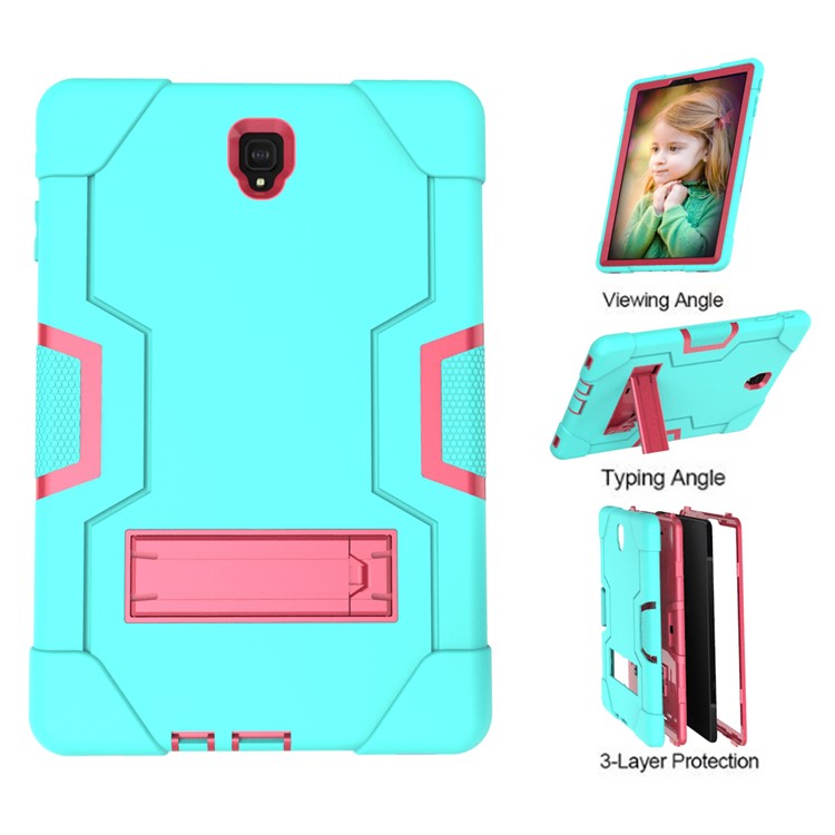 Funda Híbrida De Kickstand Híbrido De PC + Silicona Para Samsung Galaxy Tab S4 10.5 T830 T835 - Rosa / Cian-3