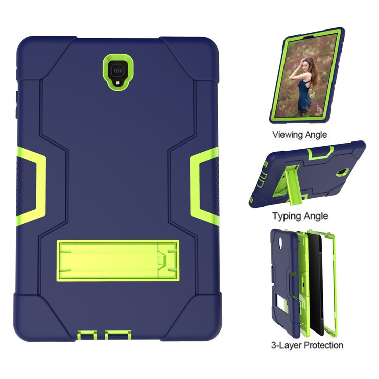Funda Protectora De Protección Contra Soporte Híbrido De PC + Silicona Para Samsung Galaxy Tab S4 10.5 T830 T835 - Verde / Azul Oscuro-2