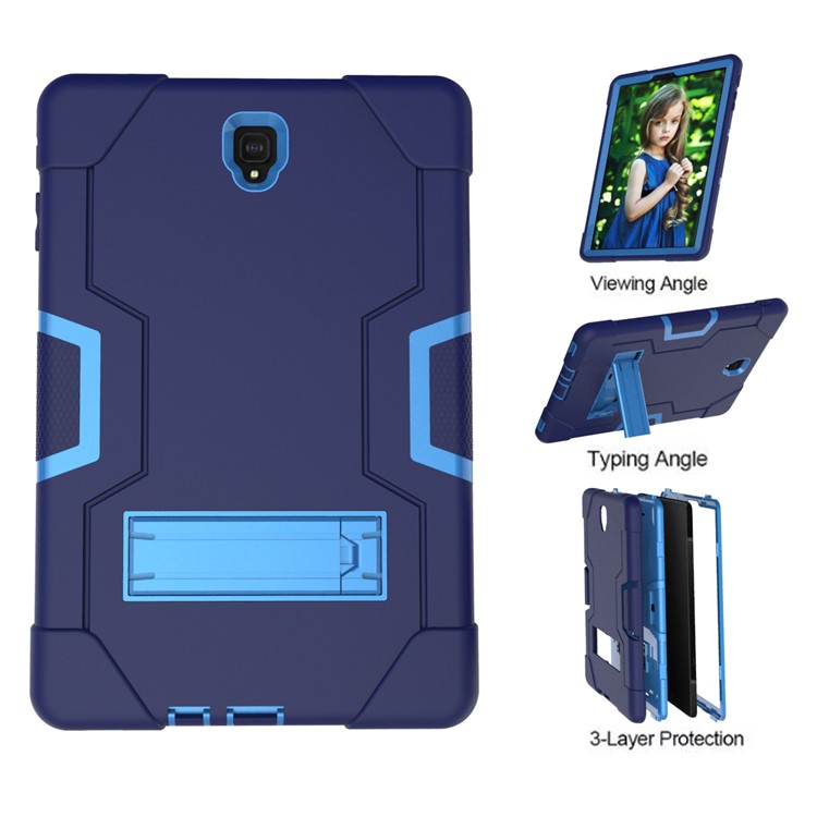 Funda Protectora De Soporte Híbrido De PC + Silicona Híbrida Para Samsung Galaxy Tab S4 10.5 T830 T835 - Bebe Azul / Azul Oscuro-3