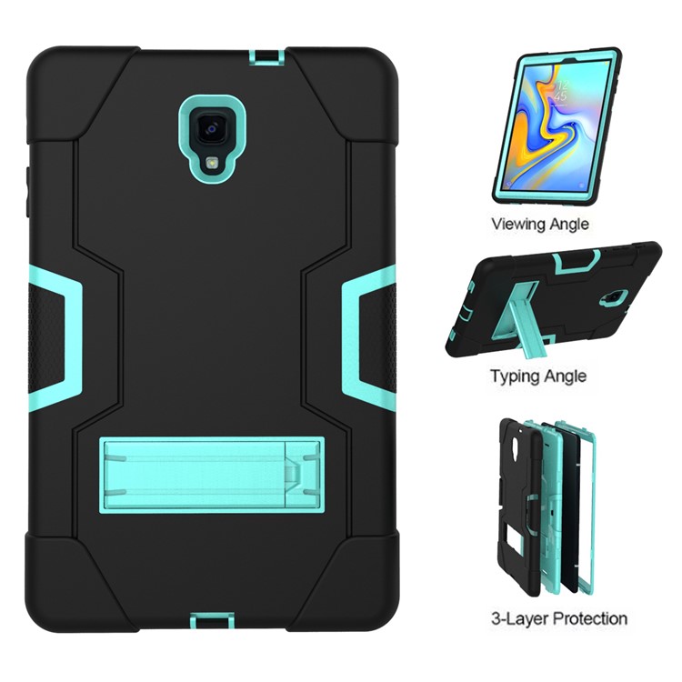Cubierta De Tableta De Soporte Híbrido PC + Silicona Híbrida Para Samsung Galaxy Tab A 10.5 (2018) T590 T595 - Cian / Negro-2
