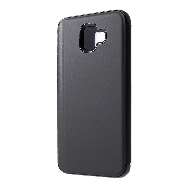 View Window Plated Mirror Surface Leather Stand Shell Case for Samsung Galaxy J6 Plus - Black-3