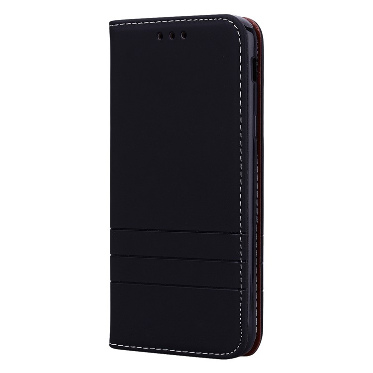 Auto-absorbed Wallet Stand Leather Case with Strap for Samsung Galaxy A6 (2018) - Black-3