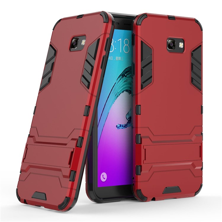 Caso De Volta De Plástico + TPU Híbrido Com Kickstand Para Samsung Galaxy J4 + - Vermelho-1