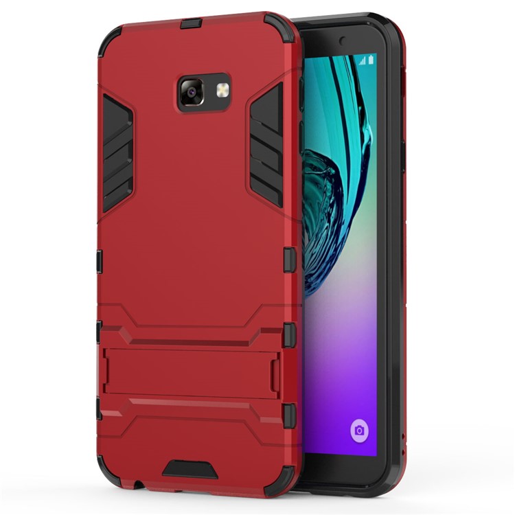 Caso De Volta De Plástico + TPU Híbrido Com Kickstand Para Samsung Galaxy J4 + - Vermelho-2