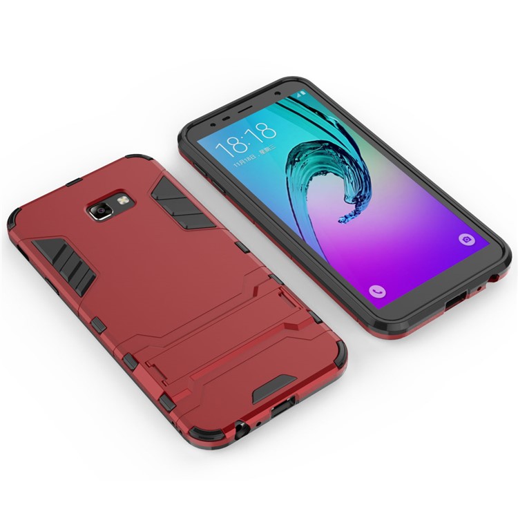 Caso De Volta De Plástico + TPU Híbrido Com Kickstand Para Samsung Galaxy J4 + - Vermelho-3