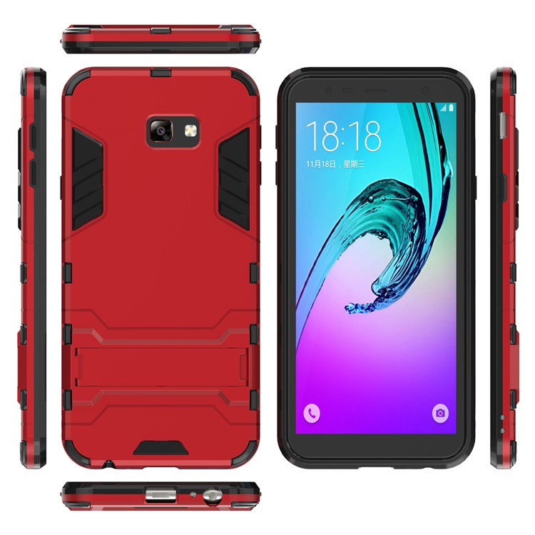 Caso De Volta De Plástico + TPU Híbrido Com Kickstand Para Samsung Galaxy J4 + - Vermelho-5