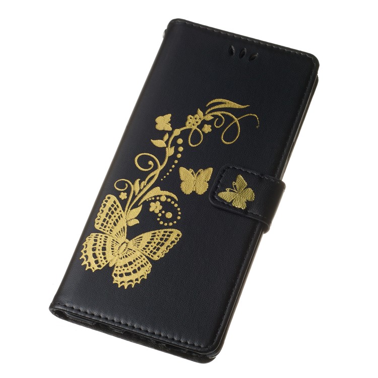 Lacquered Butterfly Leather Wallet Case with Strap for Samsung Galaxy Note9 N960 - Black-5