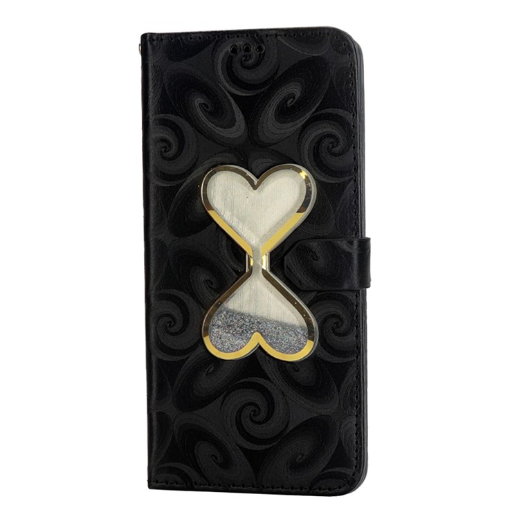 Love Heart Hourglass Quicksand PU Leather Case for Samsung Galaxy A7 (2018) - Black-3