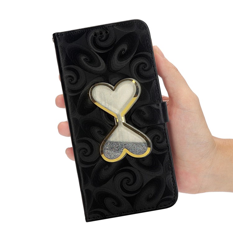 Love Heart Hourglass Quicksand PU Leather Case for Samsung Galaxy A7 (2018) - Black-6