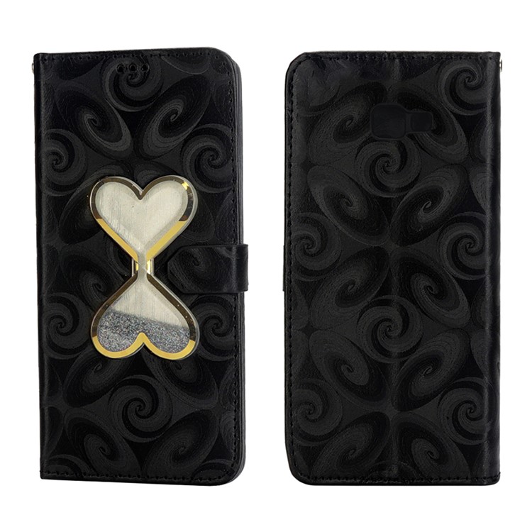 Glitter Powder Quicksand Double-heart Hourglass Leather Case for Samsung Galaxy J4+ / J4 Prime - Black-2