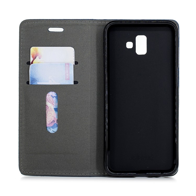 Auto-absorbed Wood Texture Card Holder Leather Case for Samsung Galaxy J6+ - Black-8