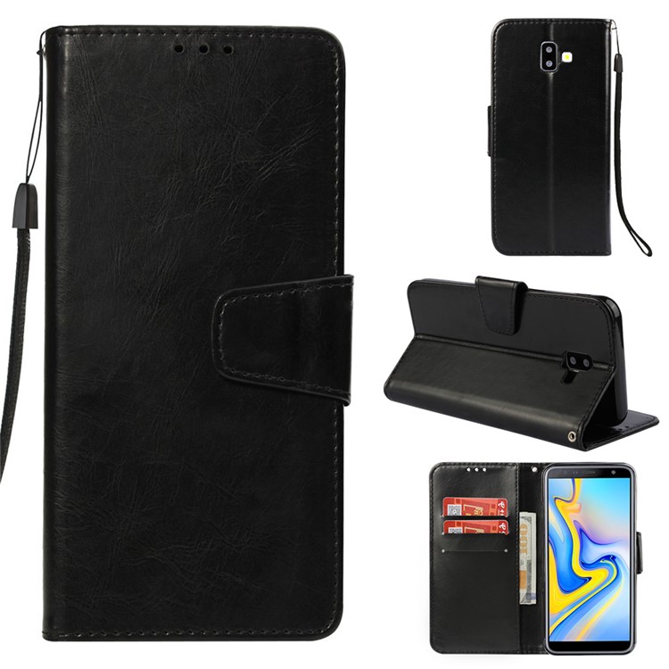 Vintage Oil Buffed PU Leather Protection Case for Samsung Galaxy J6+ / J6 Prime - Black-1