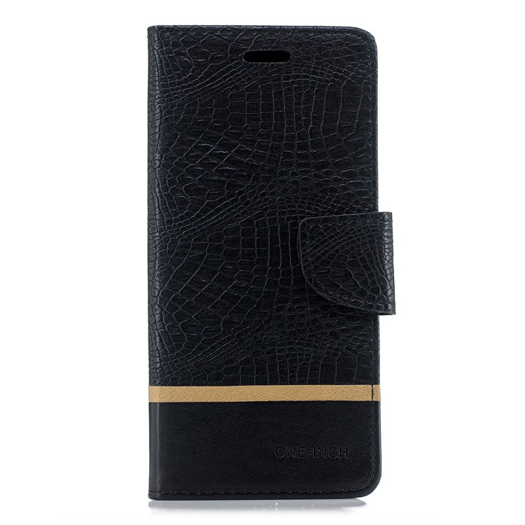 Crocodile Texture Splicing PU Leather Wallet Phone Case for Samsung Galaxy J6+ - Black-2