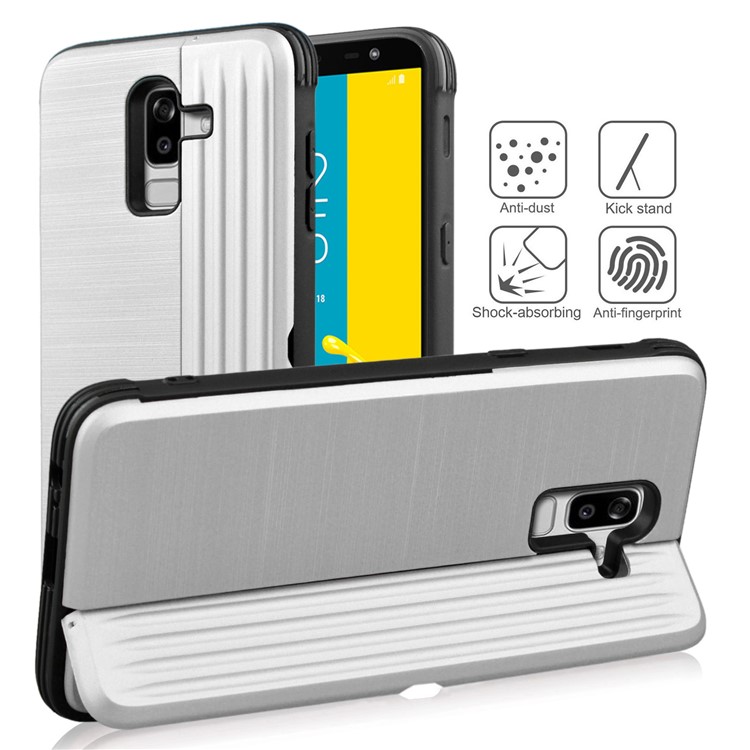 Pc tpu двухслойный гибридный корпус с подставкой и слотом для галактики samsung j8 (2018) / галактика on8 в индии - серебряный