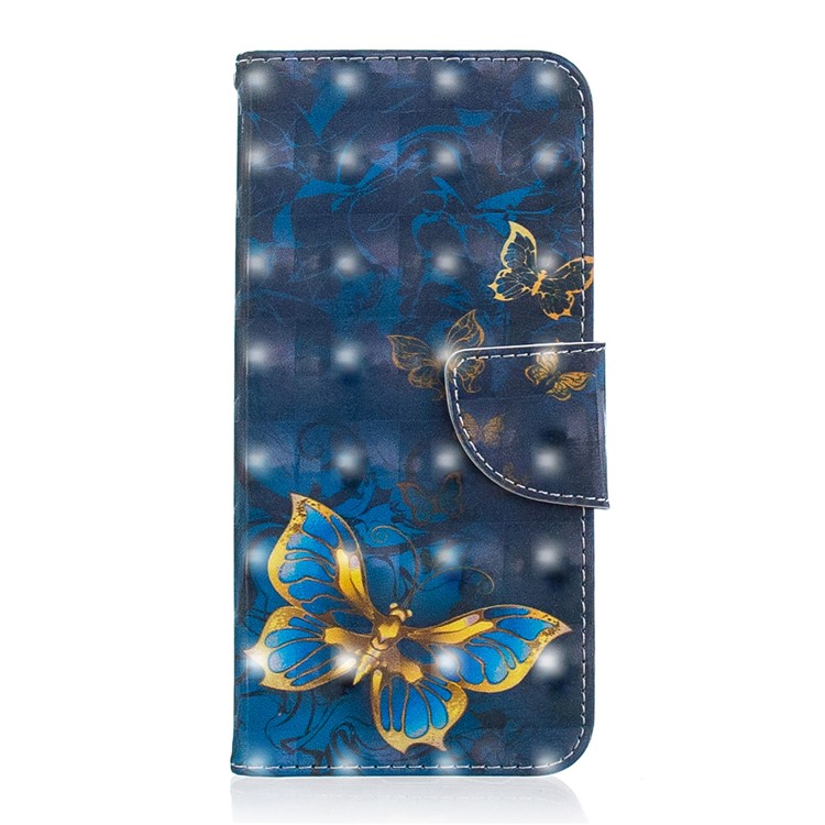 Patterned Wallet Leather Magnetic Case for Samsung Galaxy A6 (2018) - Gold and Blue Butterfly-2