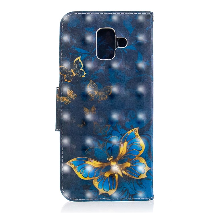 Patterned Wallet Leather Magnetic Case for Samsung Galaxy A6 (2018) - Gold and Blue Butterfly-3