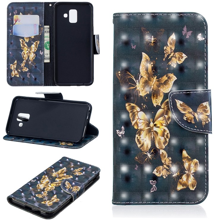 

Patterned Wallet Leather Magnetic Accessory Cover for Samsung Galaxy A6 (2018) - Gold Butterfly, Galaxy A6 (2018)