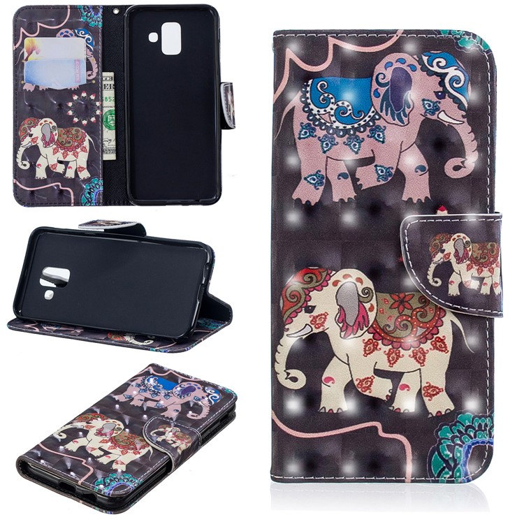 

Patterned Wallet Leather Magnetic Mobile Casing Cover for Samsung Galaxy A6 (2018) - Elephant, Galaxy A6 (2018)