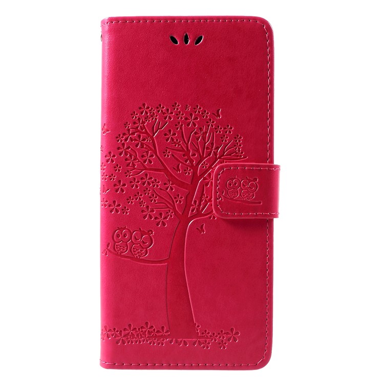 Imprint Tree and Owls Stand PU Leather Phone Casing for Samsung Galaxy A9 (2018)/A9 Star Pro/A9s - Rose-3