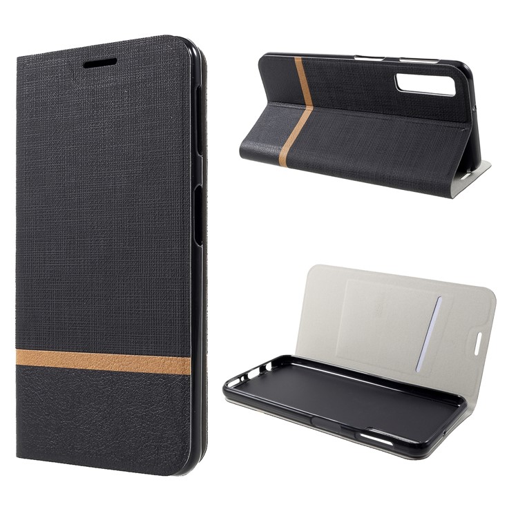 Cross Texture Card Holder Leather Case for Samsung Galaxy A7 (2018) - Black-1