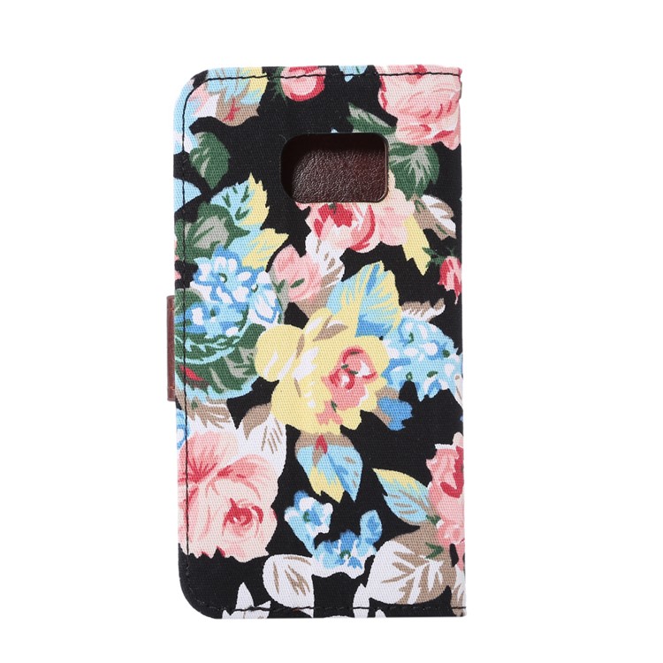 Flower Cloth Skin Faux Leather Case para Samsung Galaxy S7 G930 - negro-3