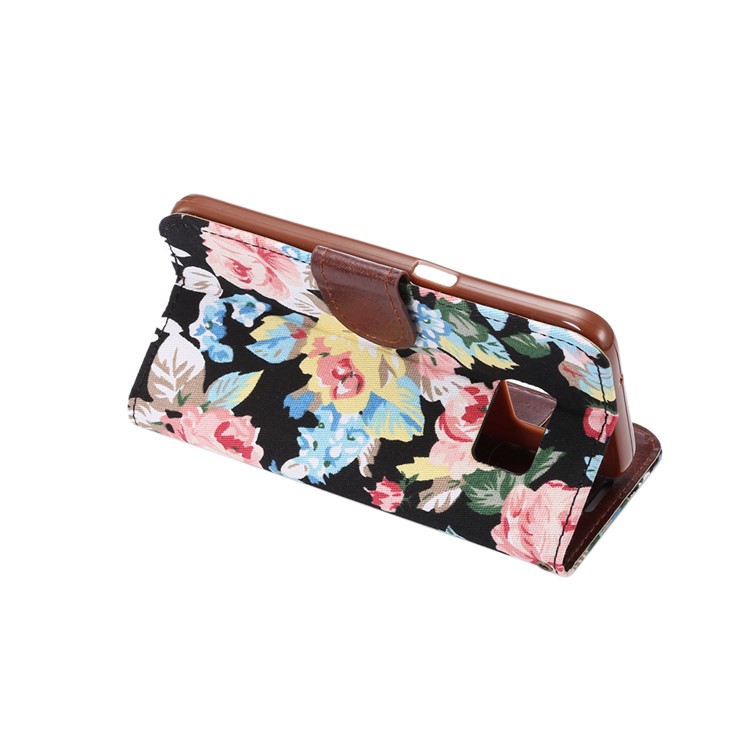 Flower Cloth Skin Faux Leather Case para Samsung Galaxy S7 G930 - negro-4