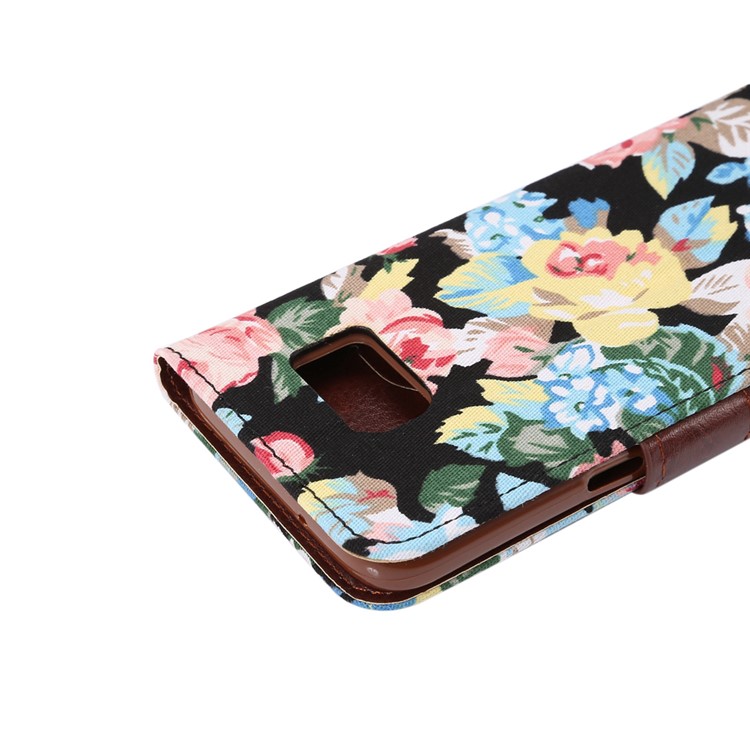 Flower Cloth Skin Faux Leather Case para Samsung Galaxy S7 G930 - negro-6