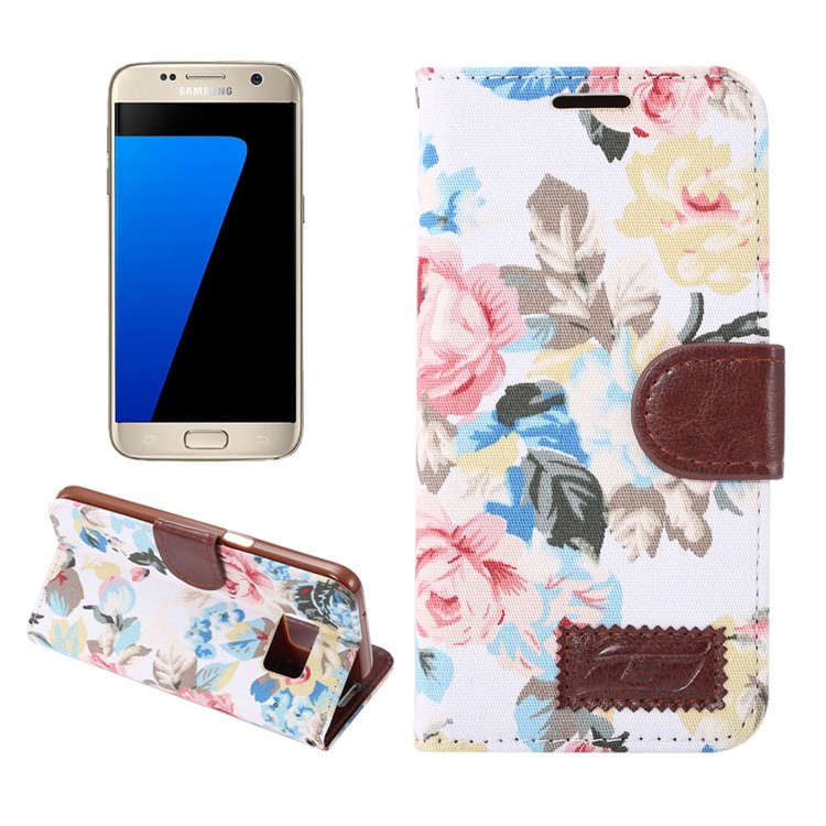 

Flower Cloth Skin Stand Leather Flip Case for Samsung Galaxy S7 G930 - White